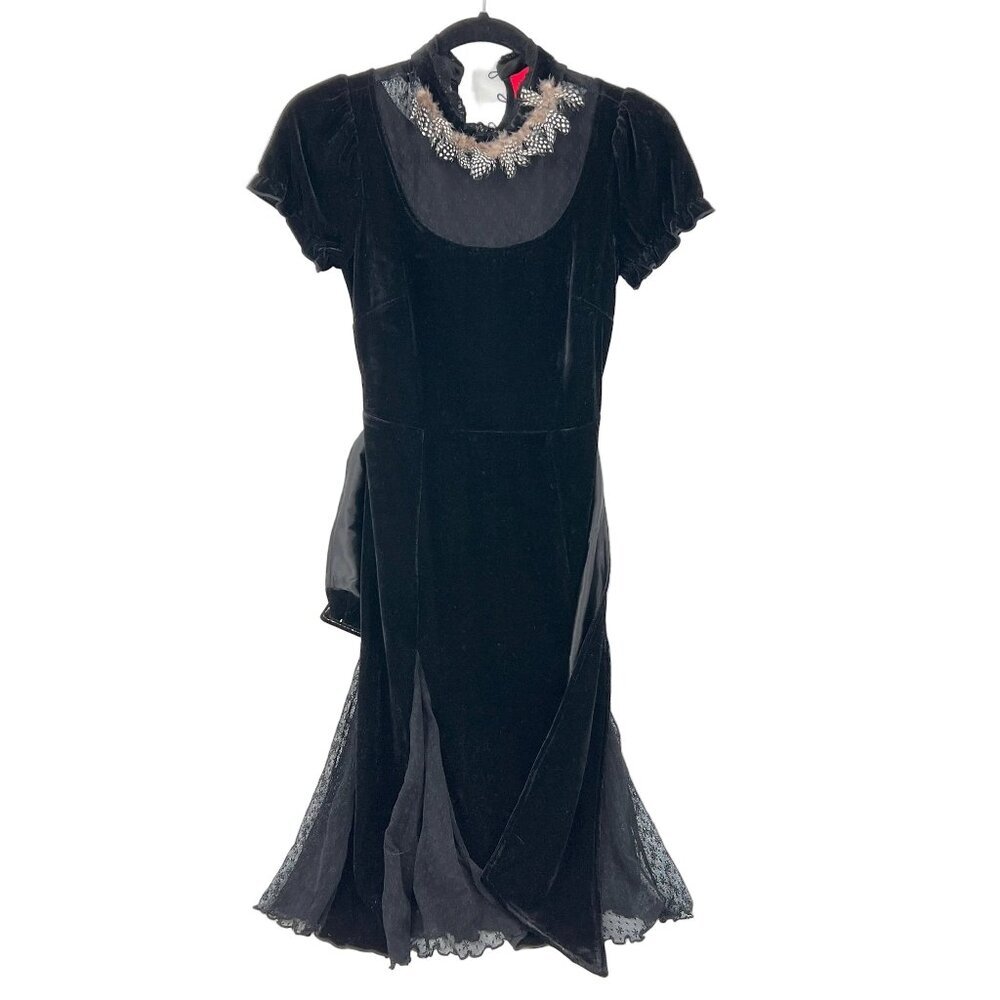 Pretty Rose Velvet Feather Asymmetrical  Dress